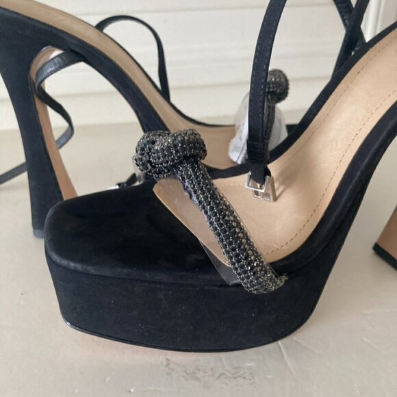 Schutz Peaky Embellished Black Suede Heeled Sandals Sz 9.5 - Picture 2 of 8